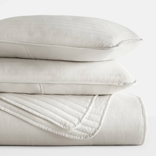 IEnjoy Home 3 Piece Stripe Stitch Quilted Coverlet Set: Natural / Twin