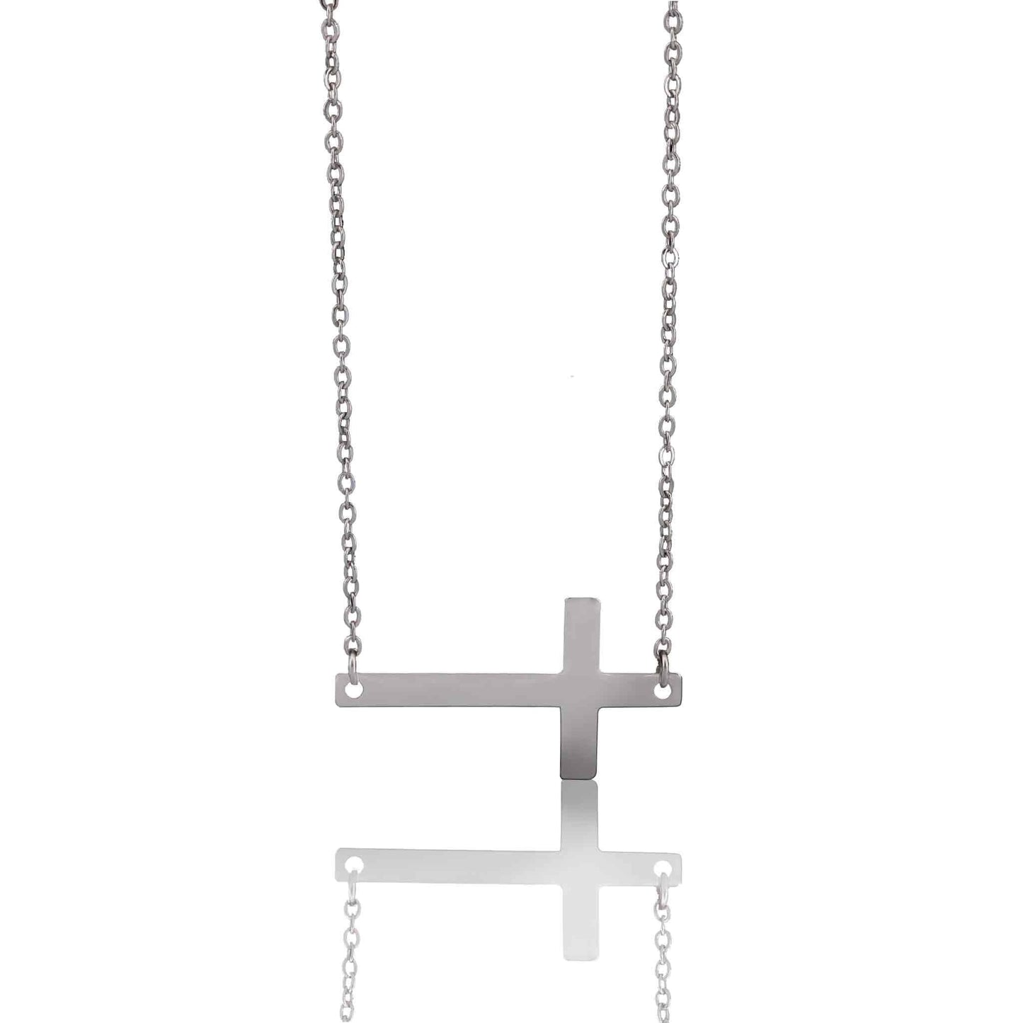 Stainless Steel Horizontal Cross Necklace: Gold / 19mm
