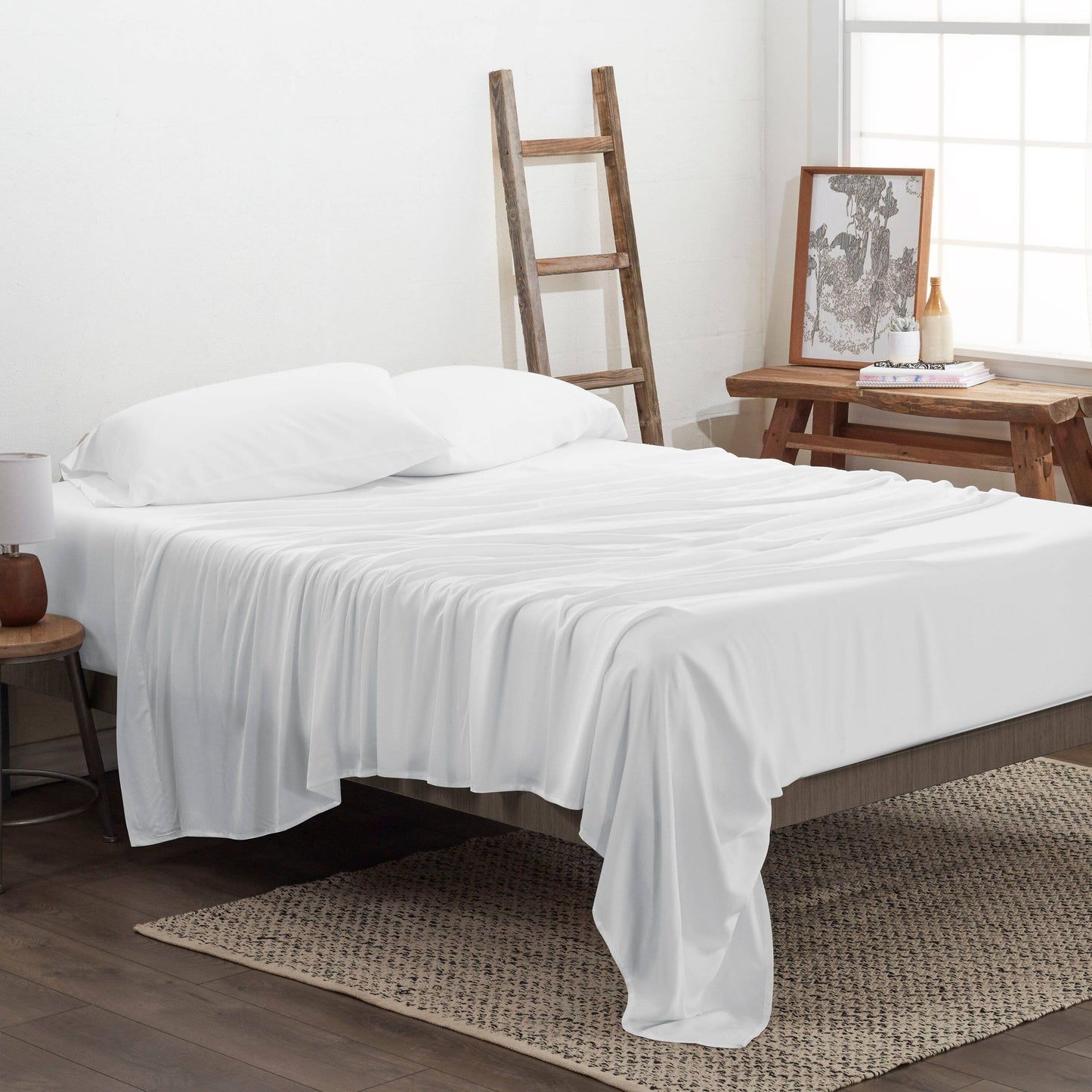 Home Collection Premium Bamboo 4 Piece Luxury Bed Sheet Set: White / Queen