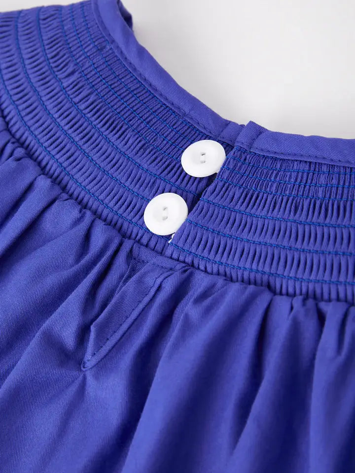 Back To School Apple Embroidery Blue Girls Dress: 5