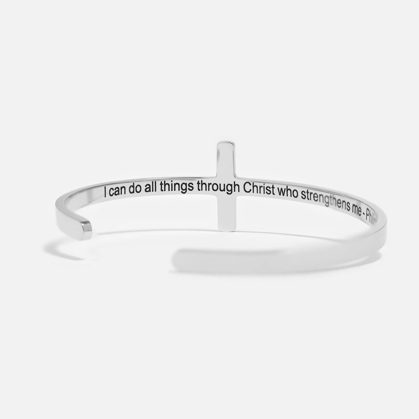 Stainless Steel Cross Cuff Bracelet with Christian Scripture Philippians 4:13: Gold
