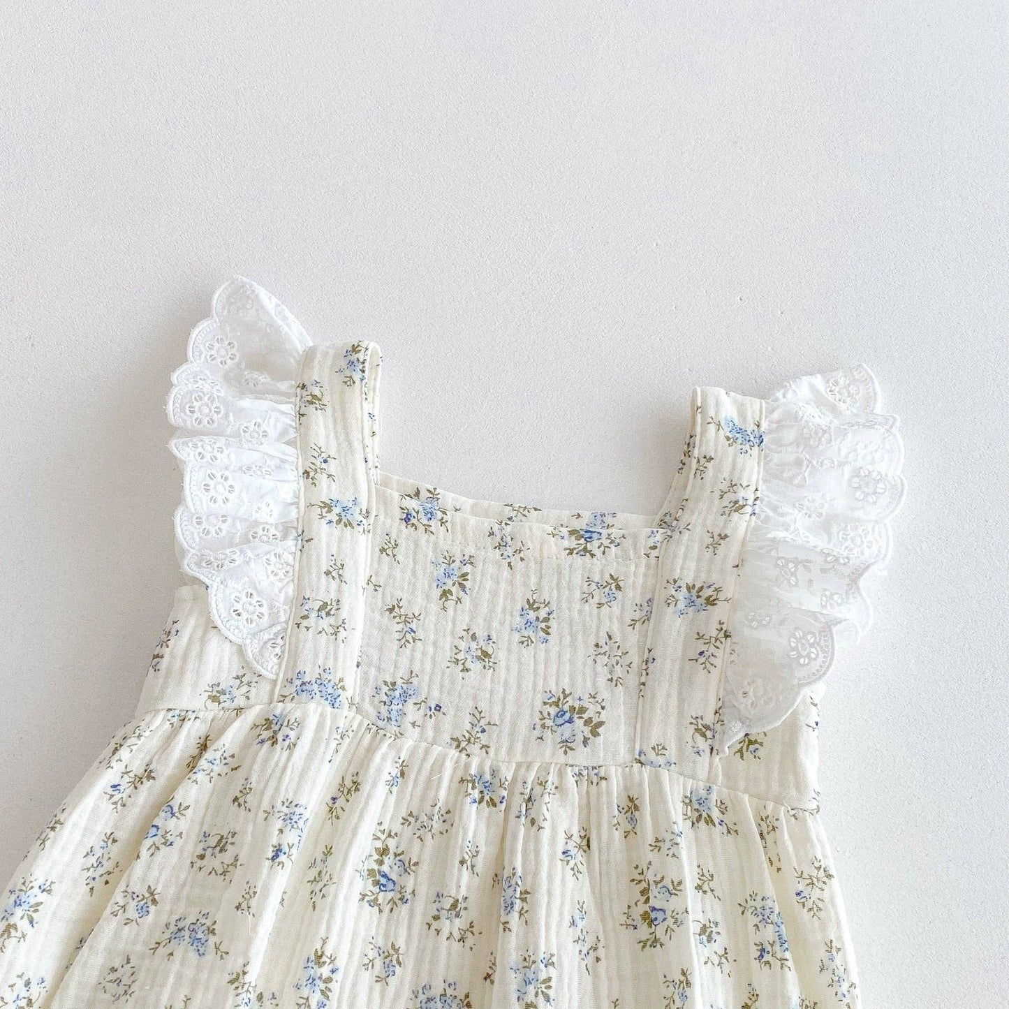 Summer Arrival Baby Girls Floral Pattern Fly Sleeves bodysuit: Beige / 80 (9-12M)