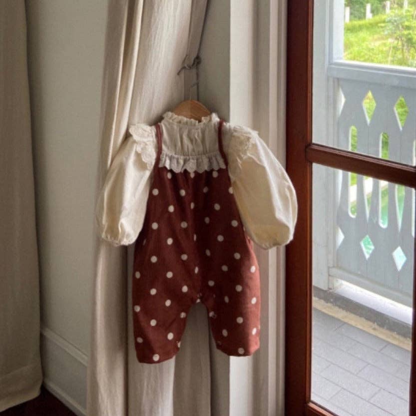 Spring Baby Kids Girls Polka Dots Overalls Design Romper: Red / 80 (9-12M)