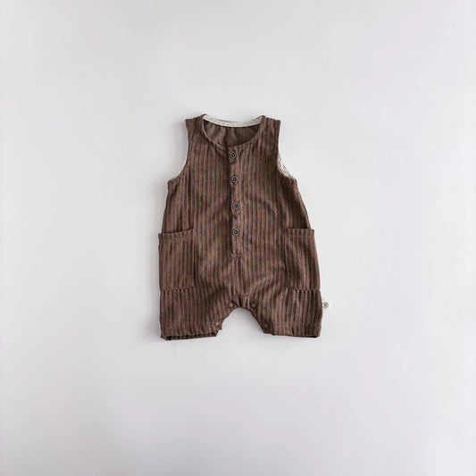 Summer Arrival Baby Unisex Casual Striped Pattern Sleeveless Rompers: Coffee / 66 (3-6M)