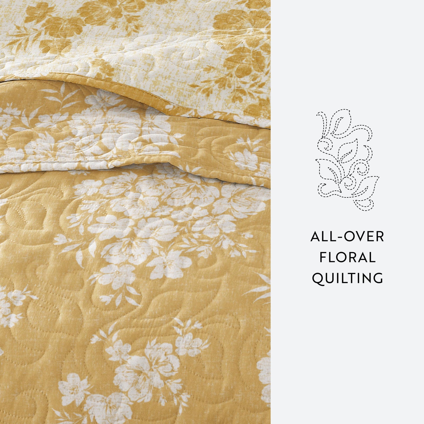 Distressed Bouquet All Season Patterned Reversible Quilt Set: Taupe / Full/Queen