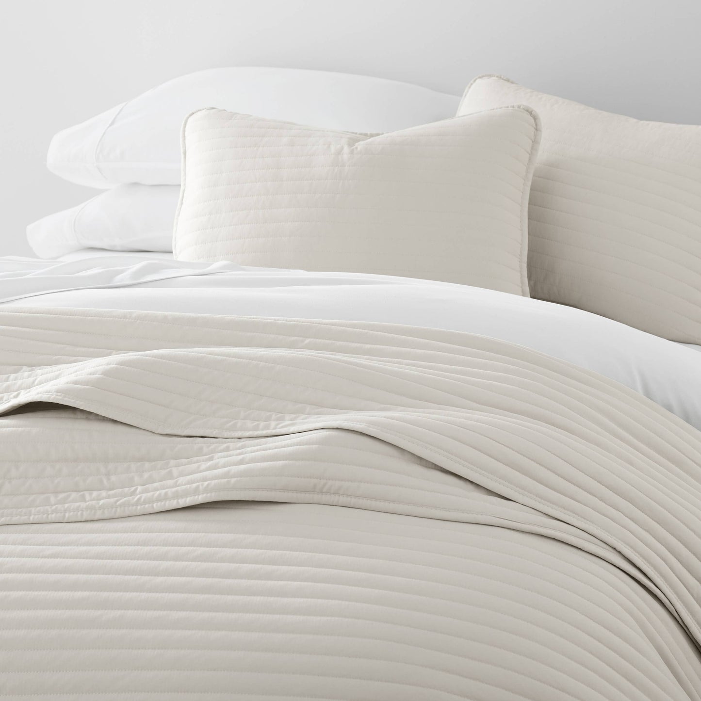 IEnjoy Home 3 Piece Stripe Stitch Quilted Coverlet Set: Natural / King