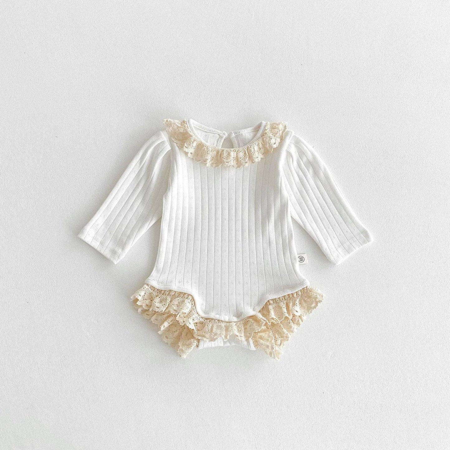 Autumn Arrival Baby Girls Long Sleeves Striped Pattern Hollow-out Collar bodysuit: Black / 80 (9-12M)