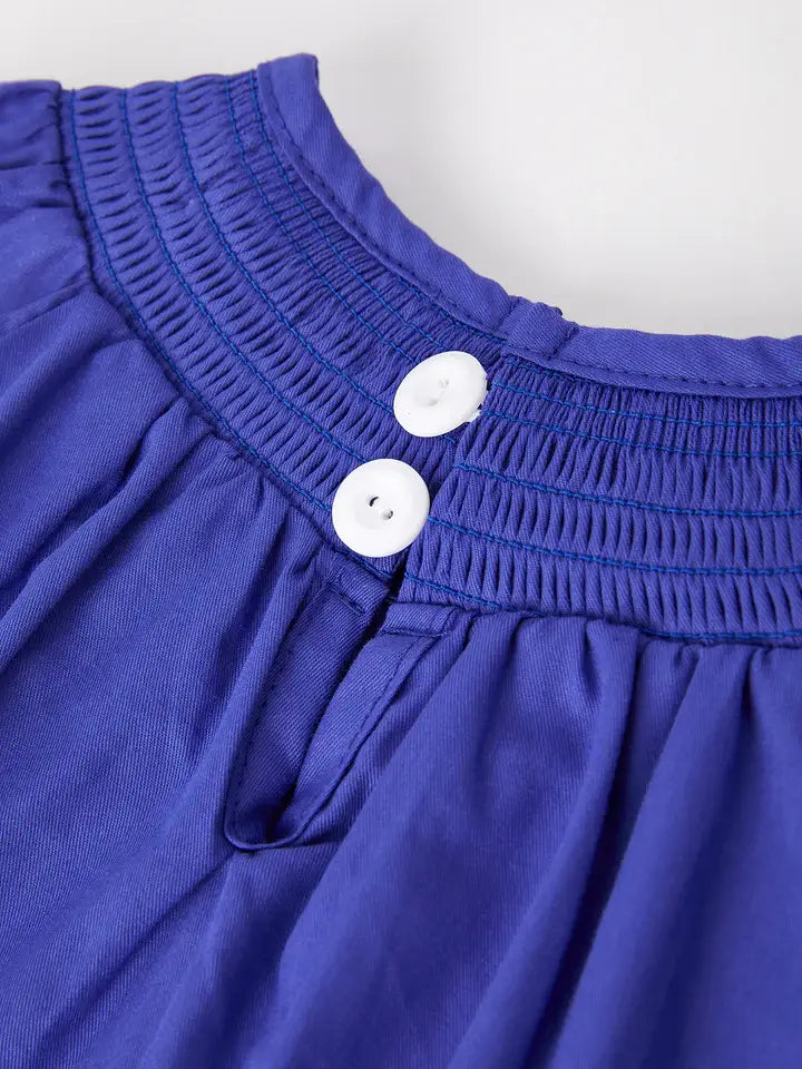 Back To School Apple Embroidery Blue Girls Romper: 18M