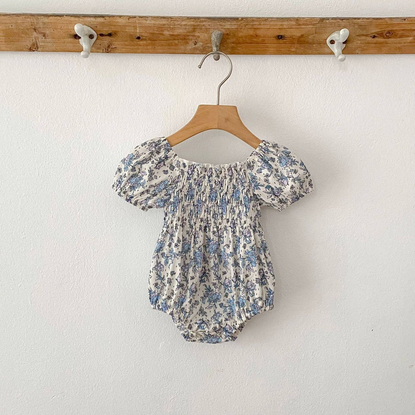 Summer Baby Girls French-style Flowers Pattern Short-sleeved bodysuit and Dress – Princess Sister Matching: Blue / 73 (6-9M)