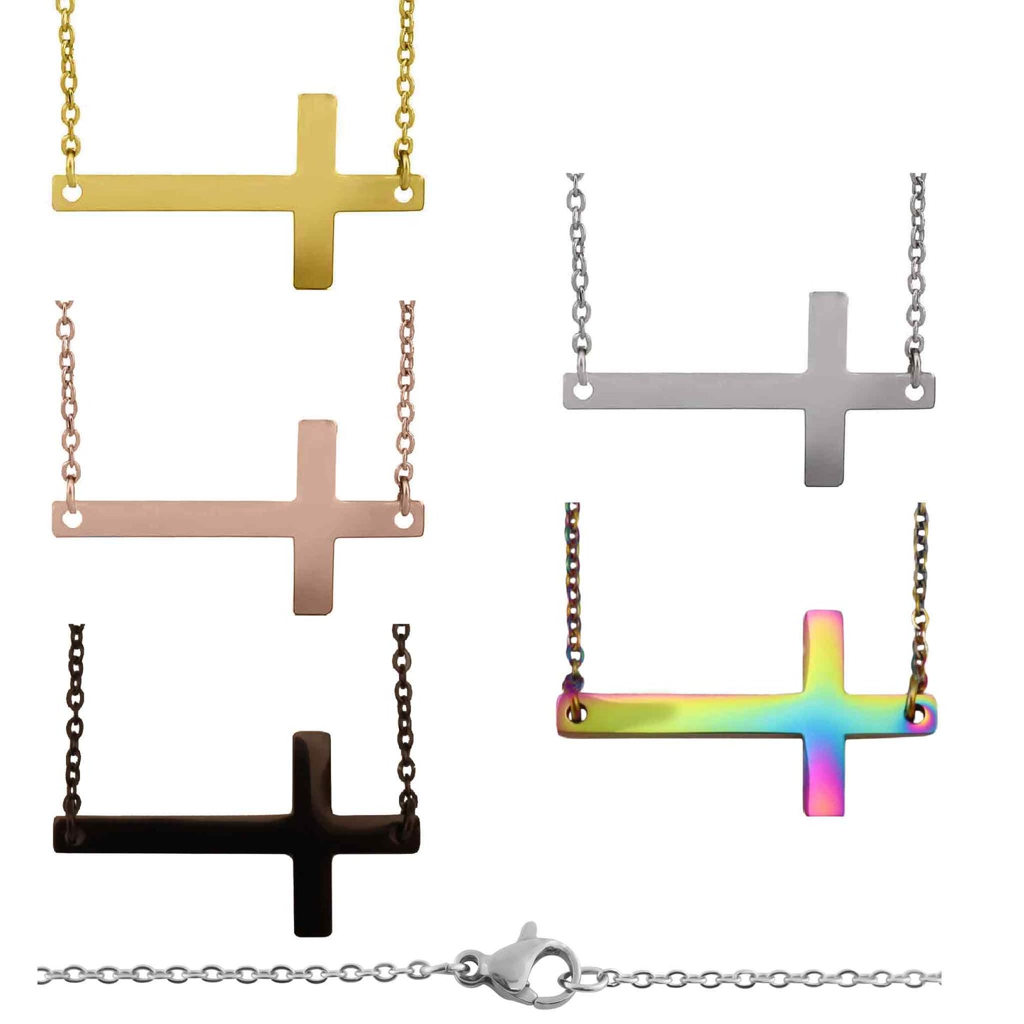 Stainless Steel Horizontal Cross Necklace: Gold / 19mm