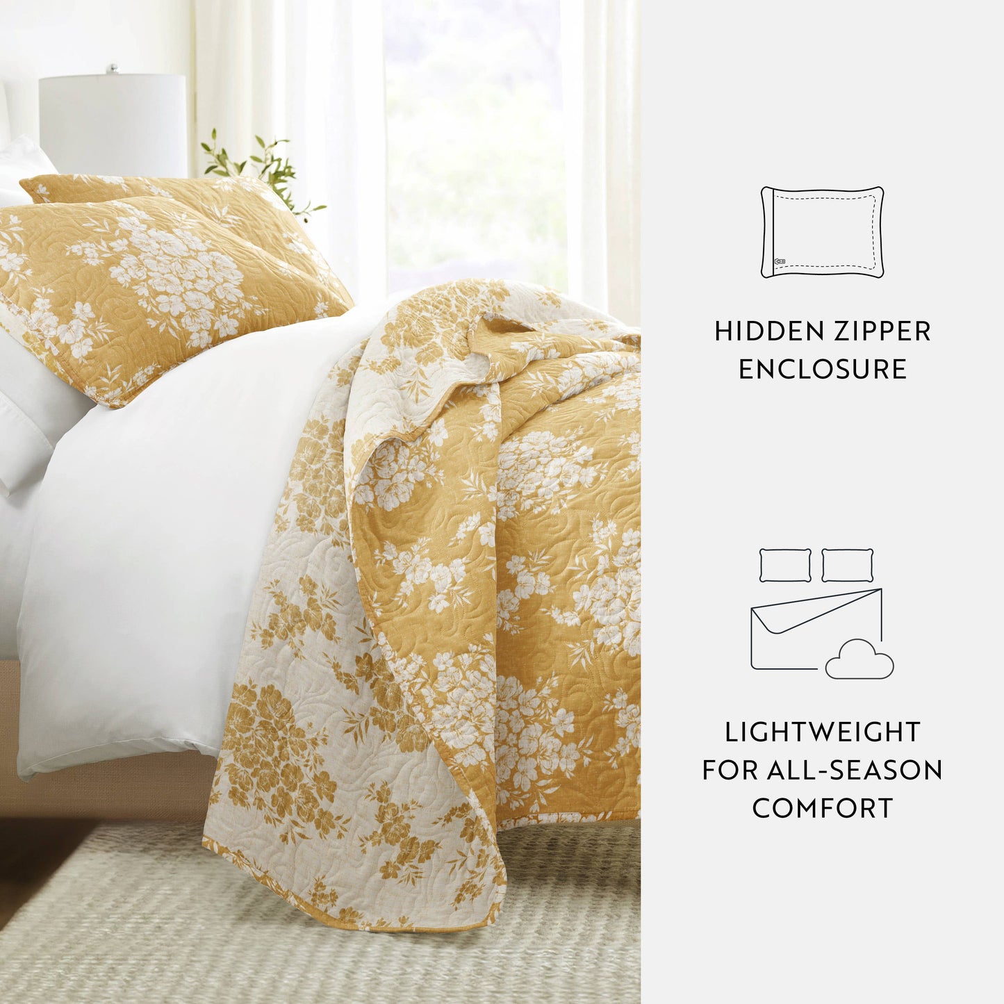 Distressed Bouquet All Season Patterned Reversible Quilt Set: Taupe / Full/Queen