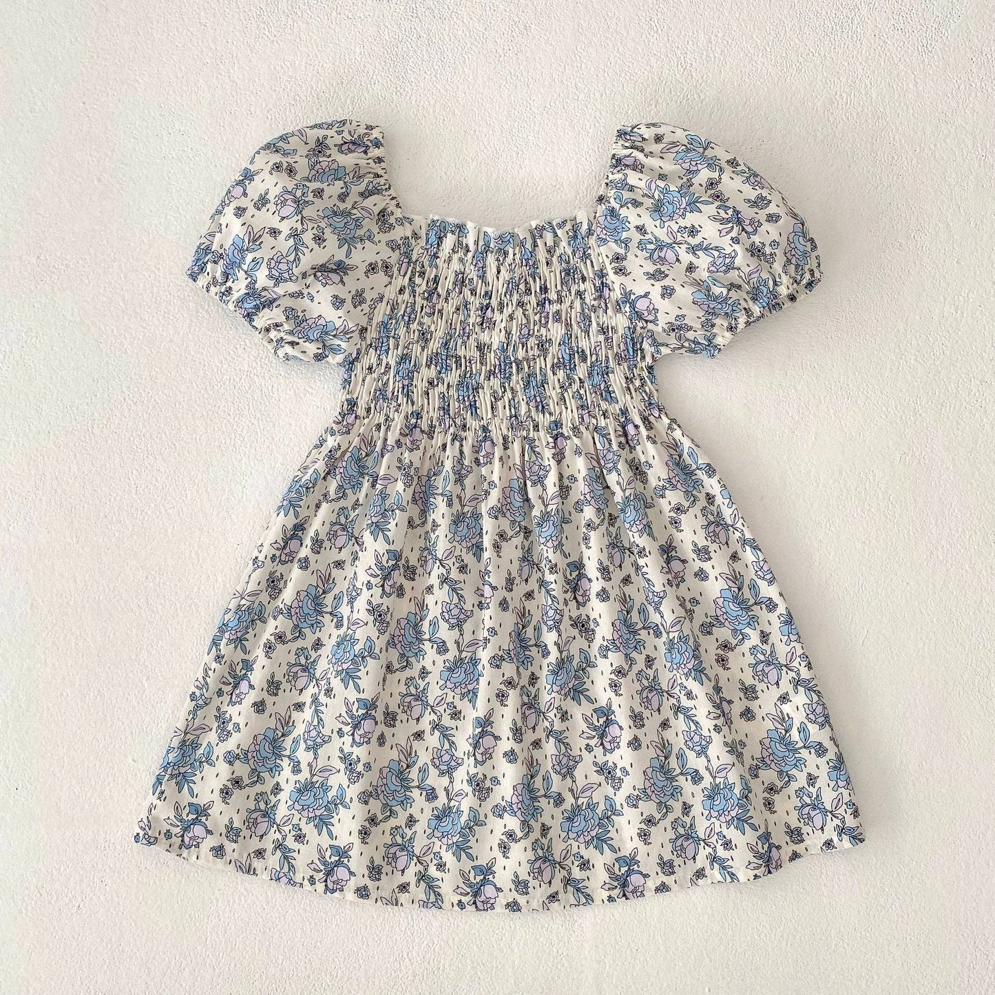Summer Baby Girls French-style Flowers Pattern Short-sleeved bodysuit and Dress – Princess Sister Matching: Blue / 73 (6-9M)