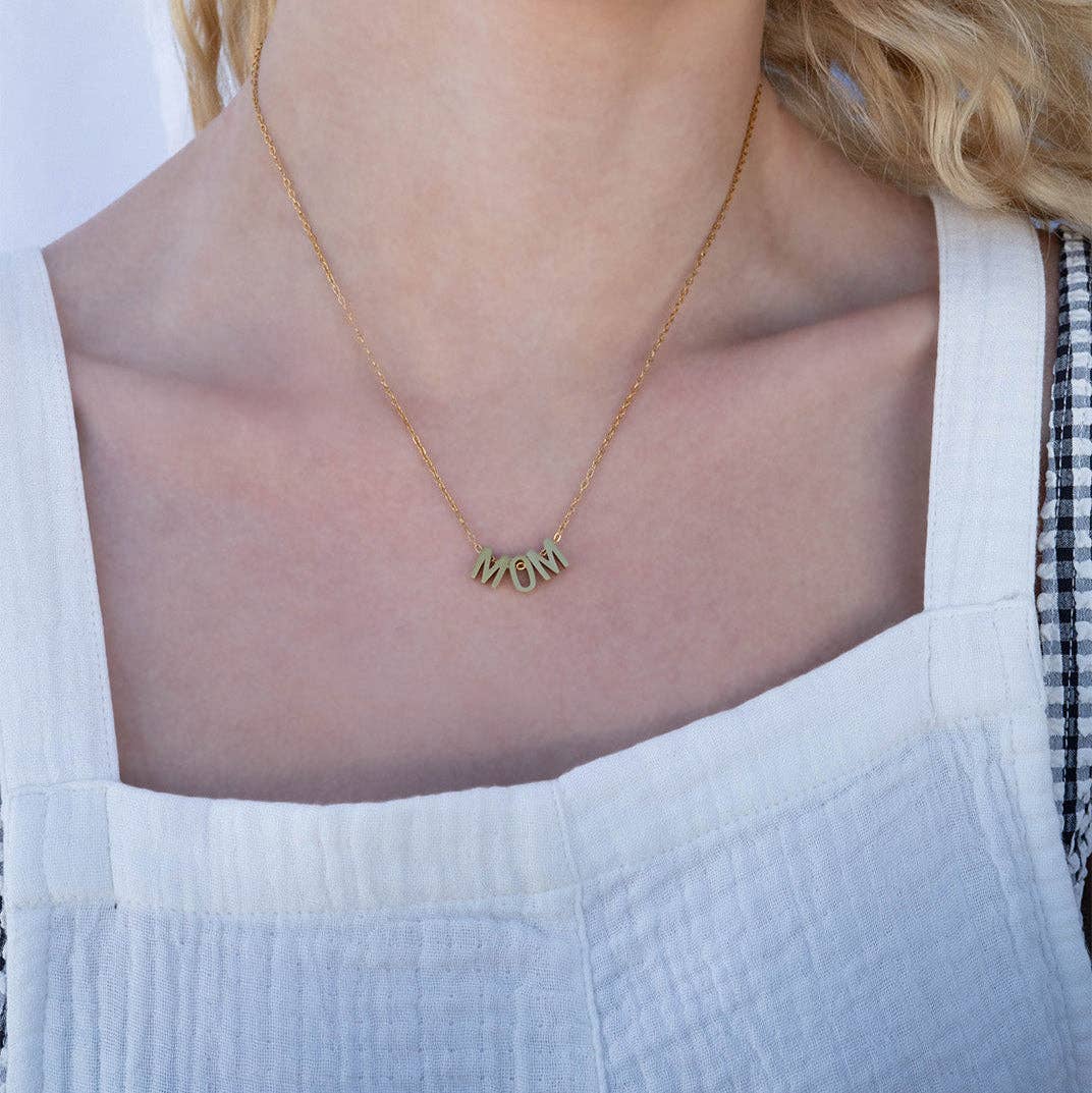 18K Gold PVD Stainless Steel Mom Necklace: Stainless