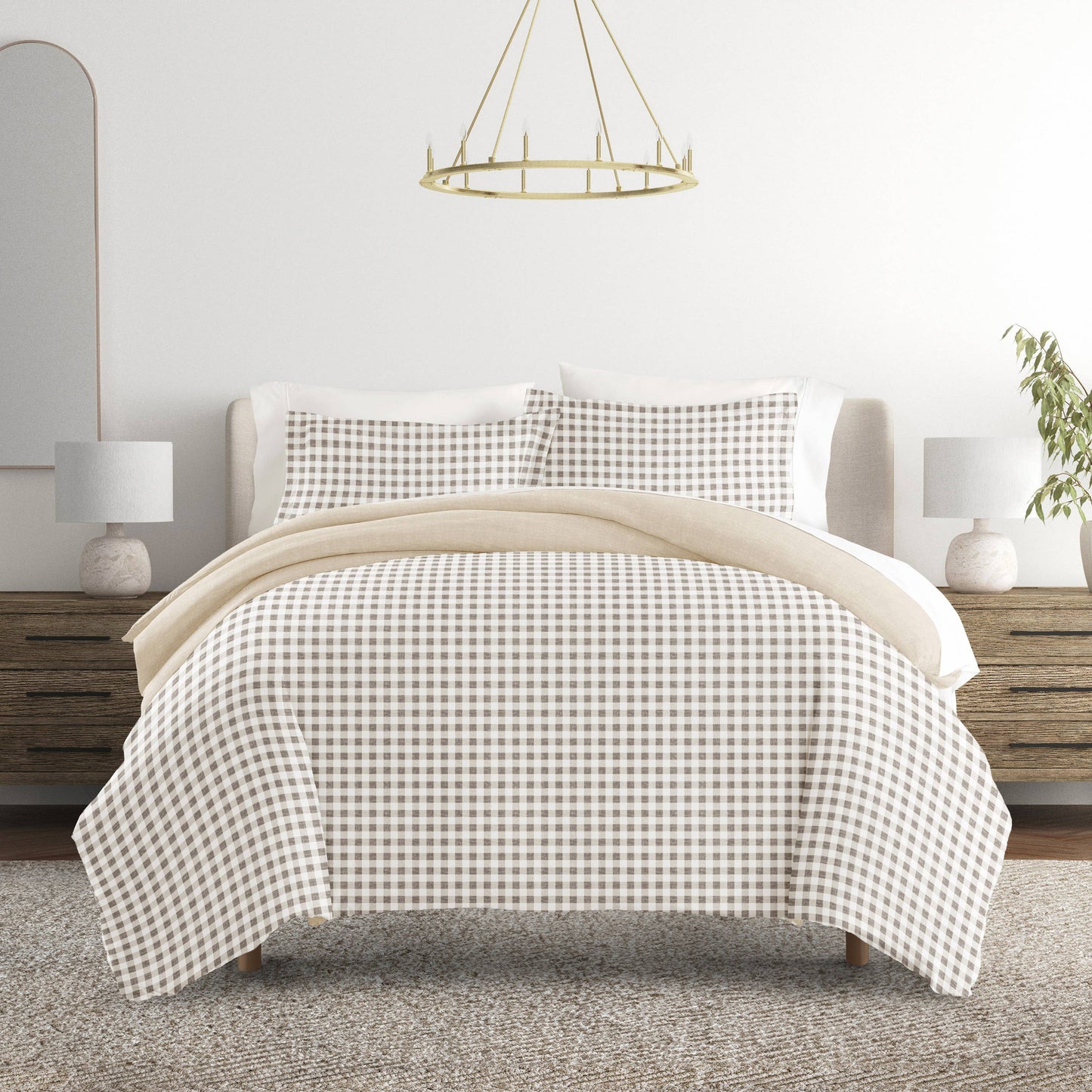 Gingham Check Pattern 3-Piece Duvet Set: King