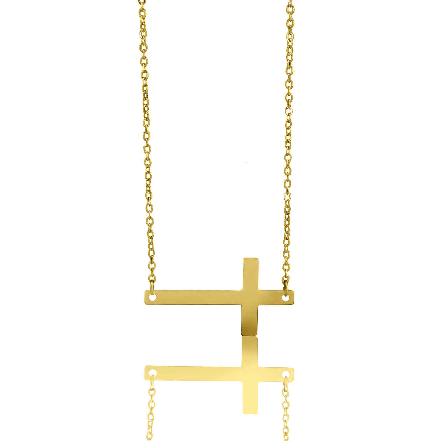 Stainless Steel Horizontal Cross Necklace: Gold / 19mm