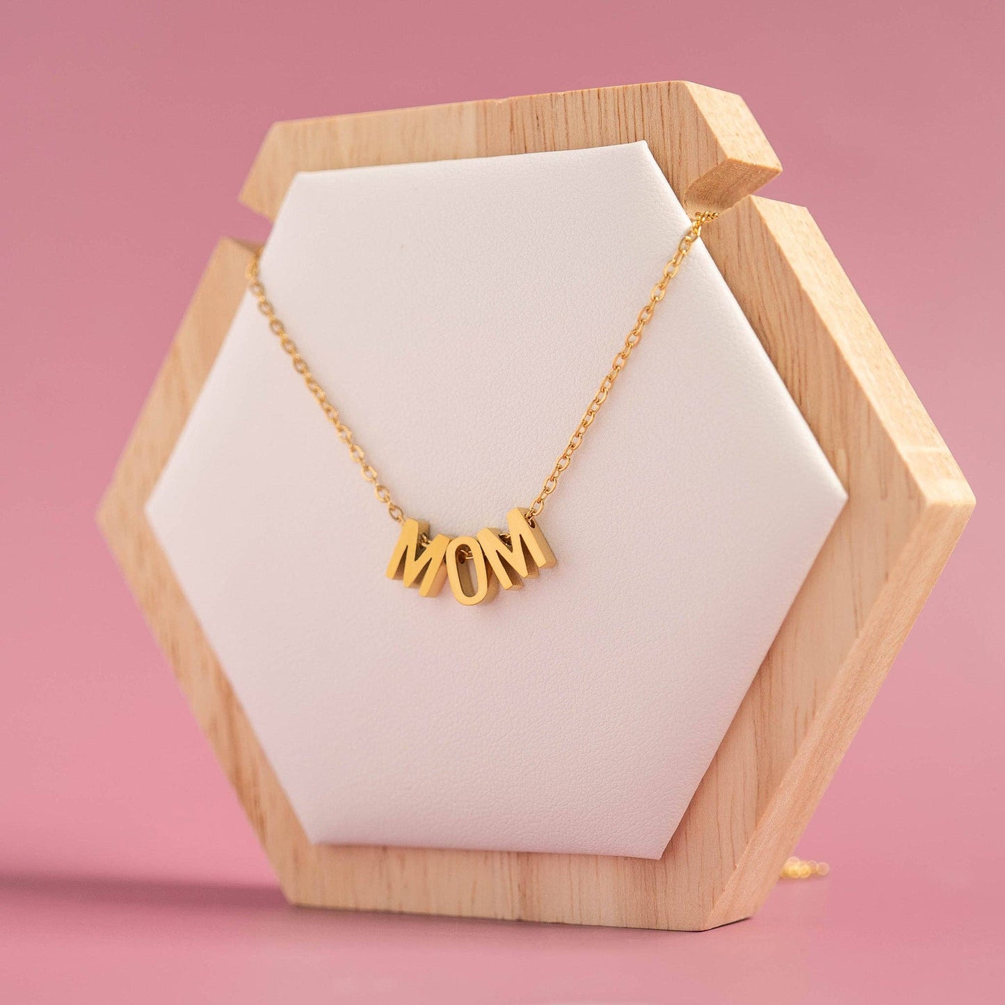 18K Gold PVD Stainless Steel Mom Necklace: Stainless
