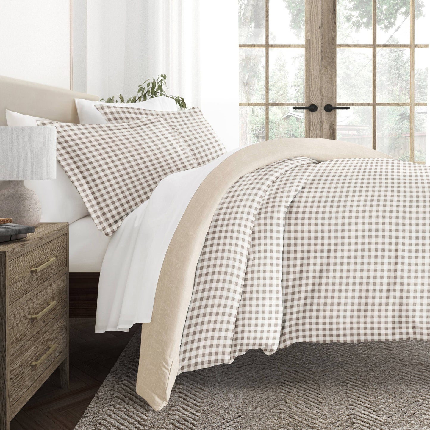 Gingham Check Pattern 3-Piece Duvet Set: King