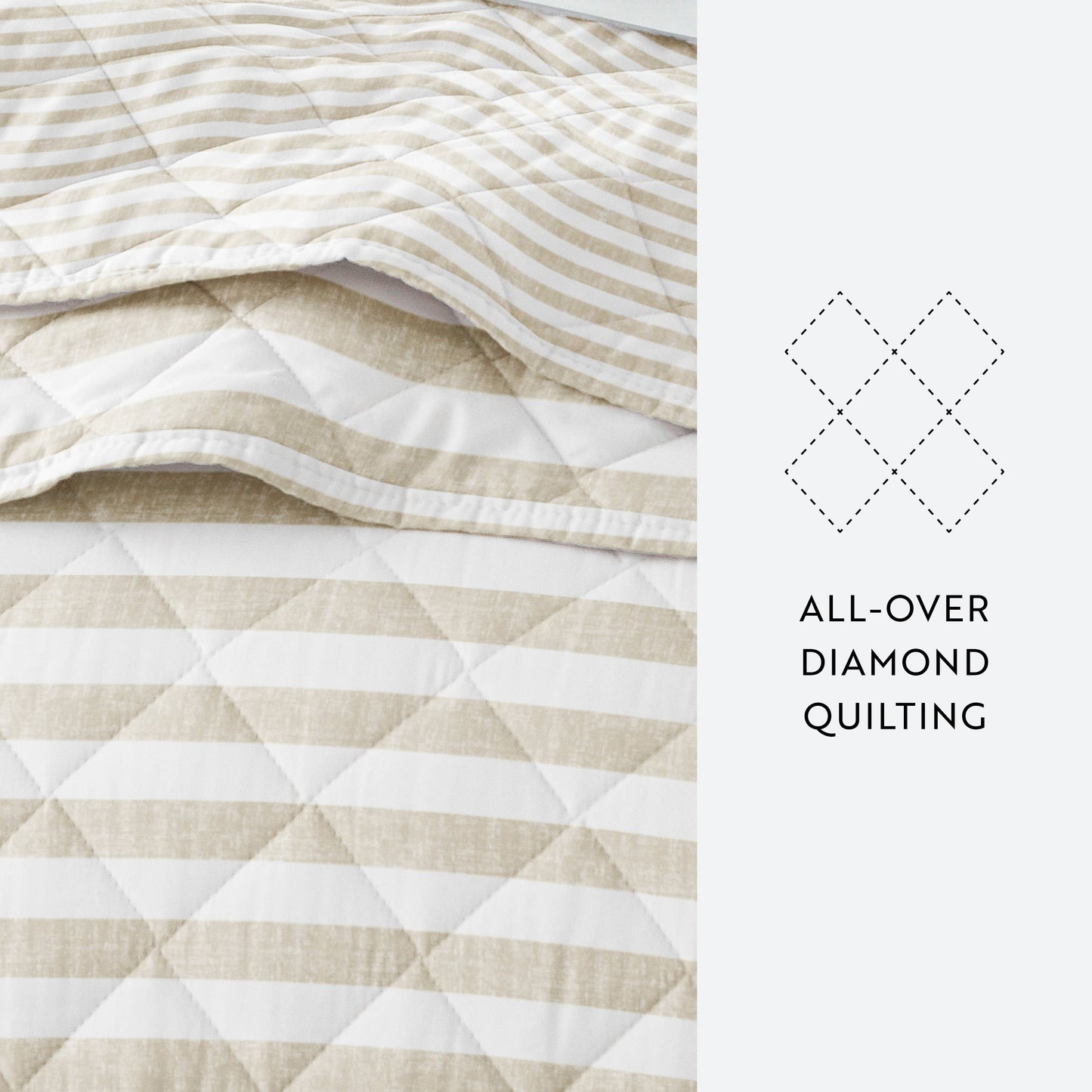Classic Stripe All Season Patterned Reversible Quilt Set: Natural / Twin/TwinXL
