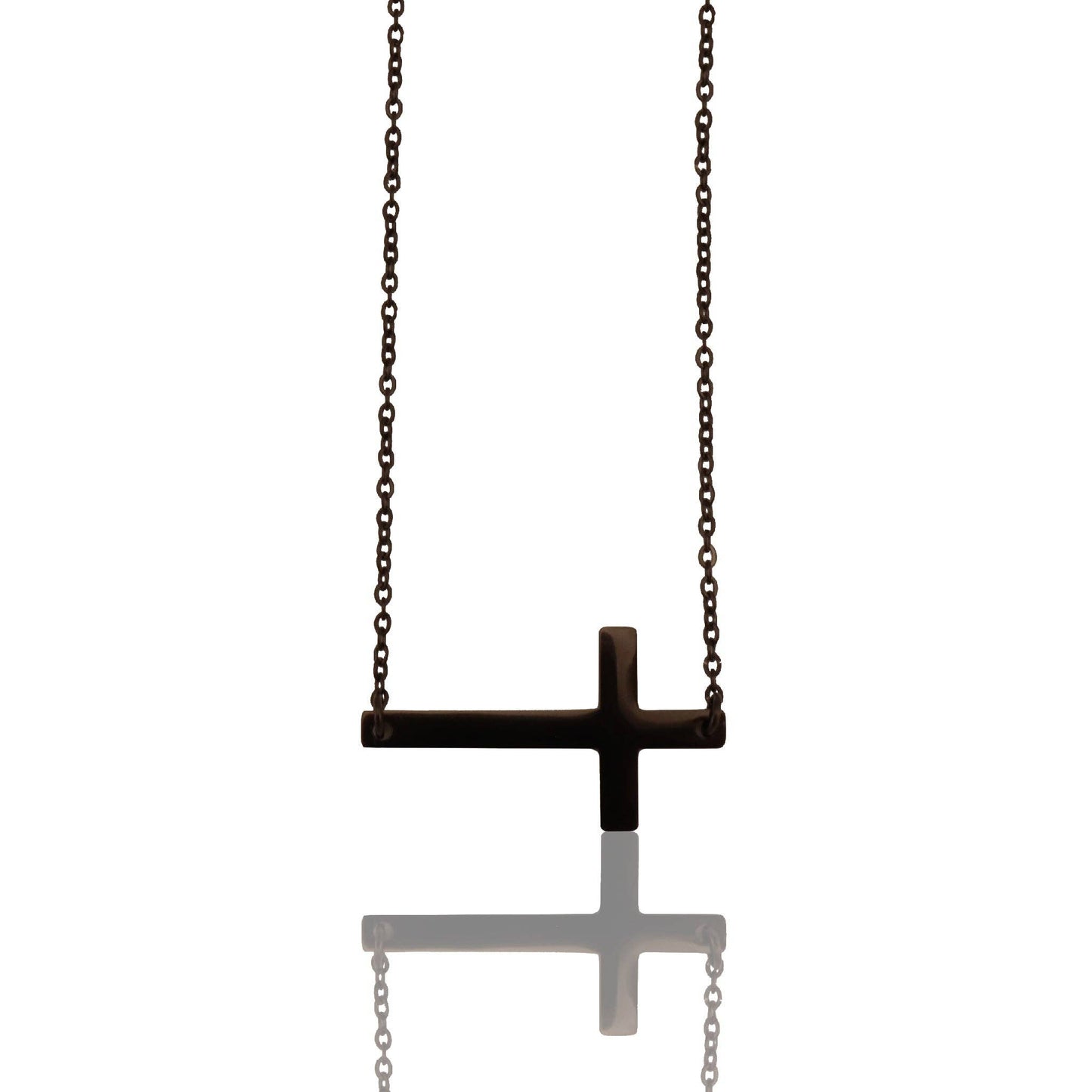 Stainless Steel Horizontal Cross Necklace: Gold / 19mm