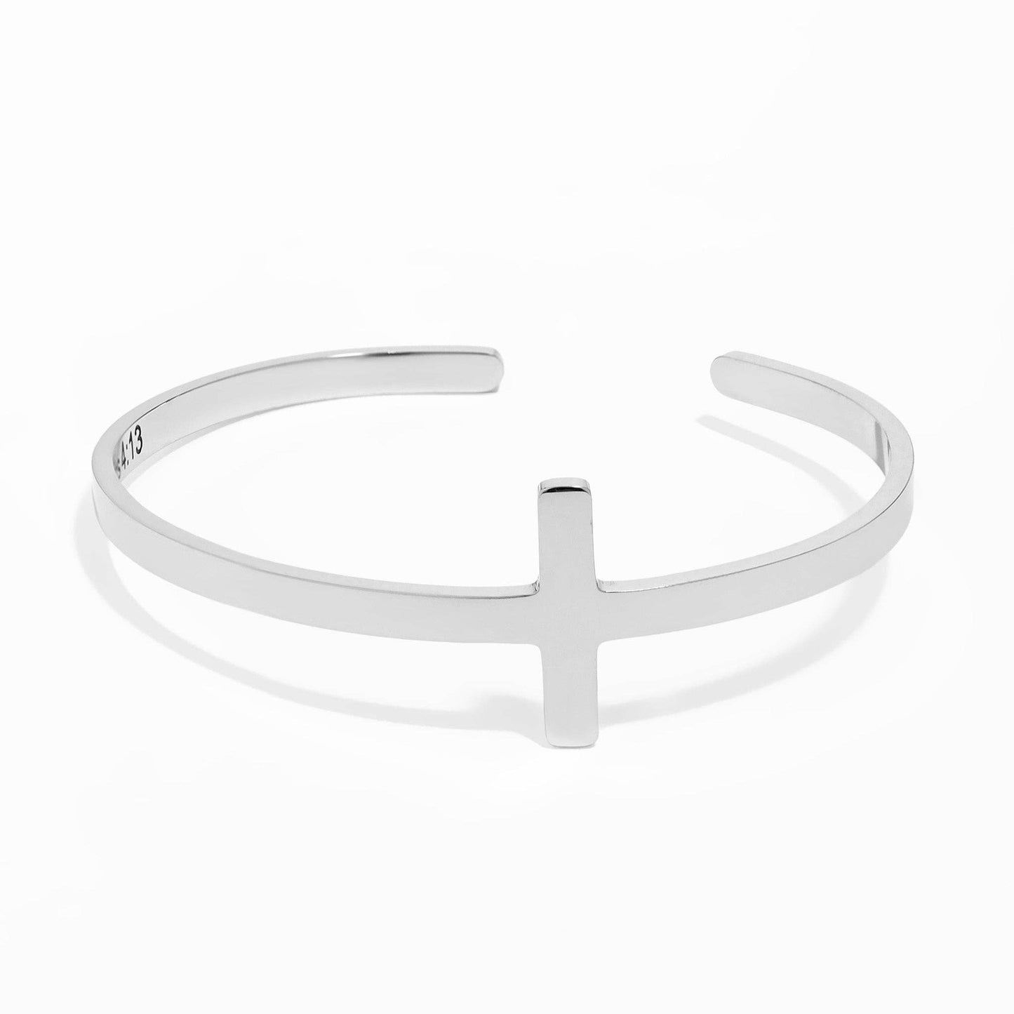 Stainless Steel Cross Cuff Bracelet with Christian Scripture Philippians 4:13: Gold