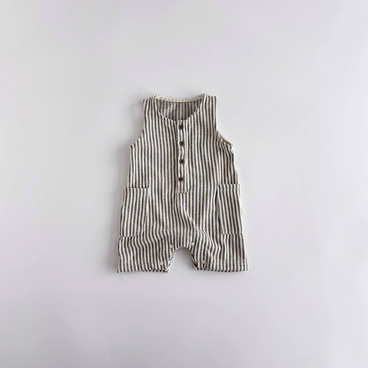 Summer Arrival Baby Unisex Casual Striped Pattern Sleeveless Rompers: Blue / 66 (3-6M)