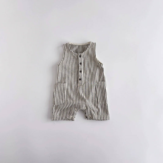 Summer Arrival Baby Unisex Casual Striped Pattern Sleeveless Rompers: Blue / 80 (9-12M)