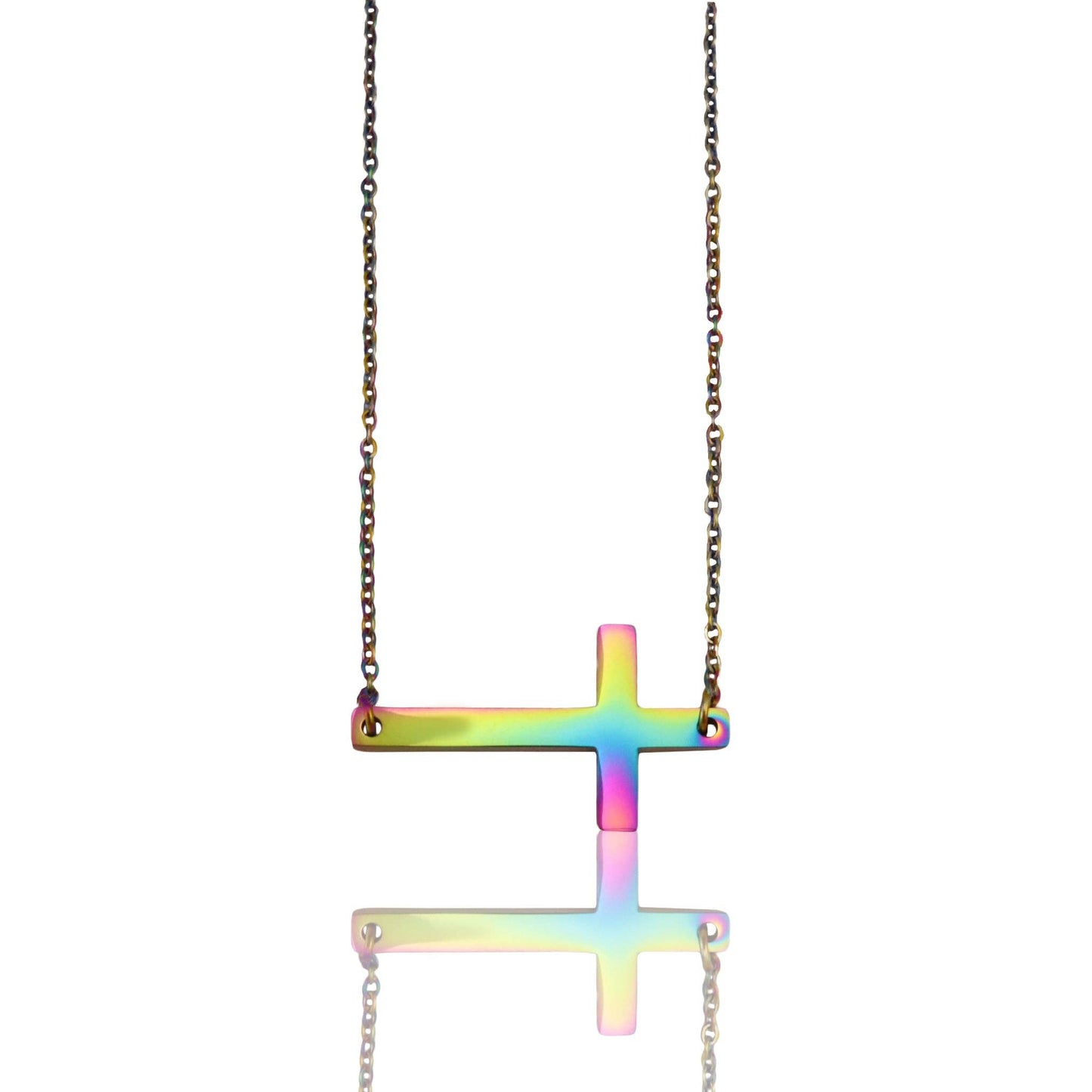 Stainless Steel Horizontal Cross Necklace: Gold / 19mm