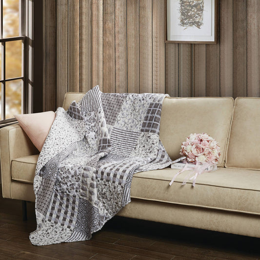 "Charming Grays"  Quilted Throw Blanket 50"x60"