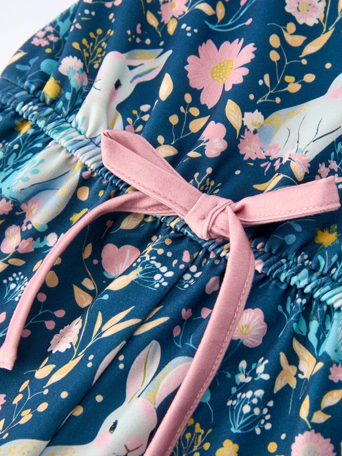 Summer Bunny Floral Girls Bow Ruffle Bell Bottom Jumpsuit: 3