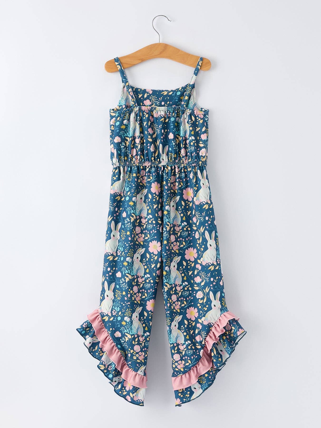 Summer Bunny Floral Girls Bow Ruffle Bell Bottom Jumpsuit: 4