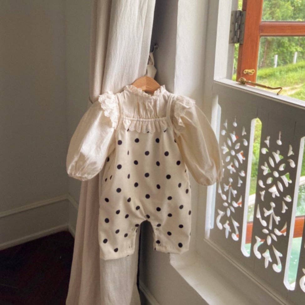 Spring Baby Kids Girls Polka Dots Overalls Design Romper: Red / 73 (6-9M)