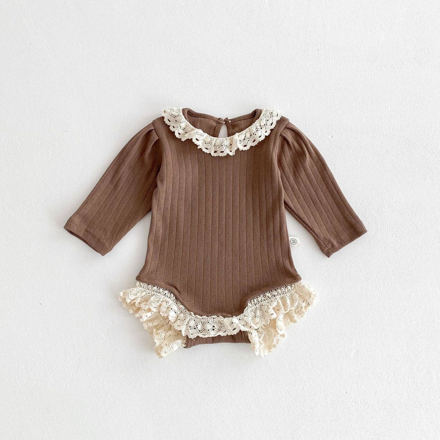 Autumn Arrival Baby Girls Long Sleeves Striped Pattern Hollow-out Collar bodysuit: White / 90 (12-24M)