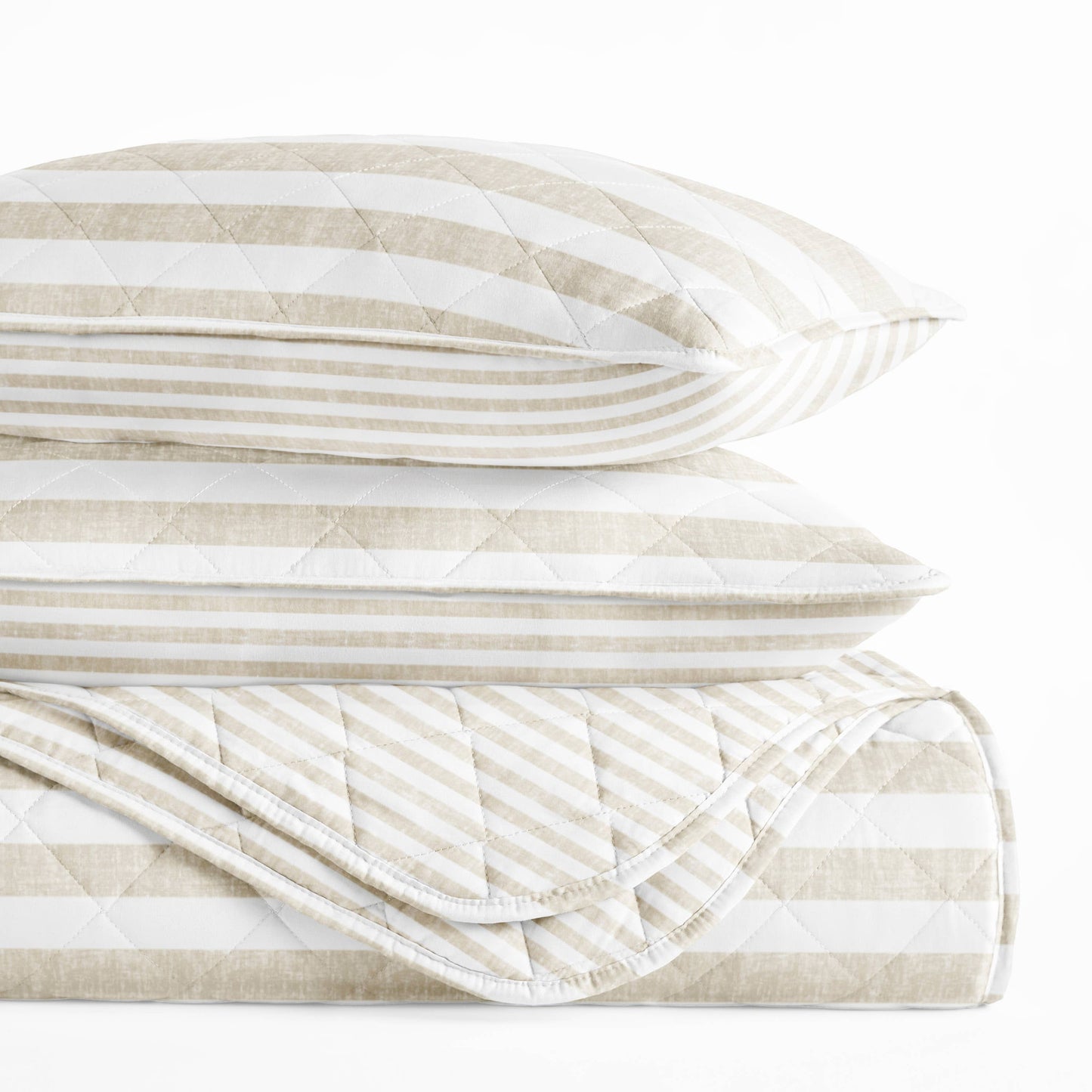 Classic Stripe All Season Patterned Reversible Quilt Set: Natural / Twin/TwinXL