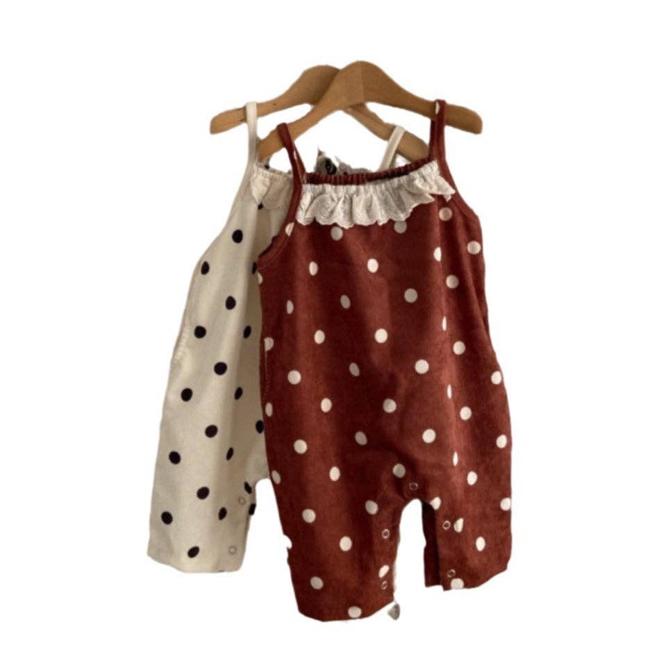 Spring Baby Kids Girls Polka Dots Overalls Design Romper: Red / 90 (12-24M)