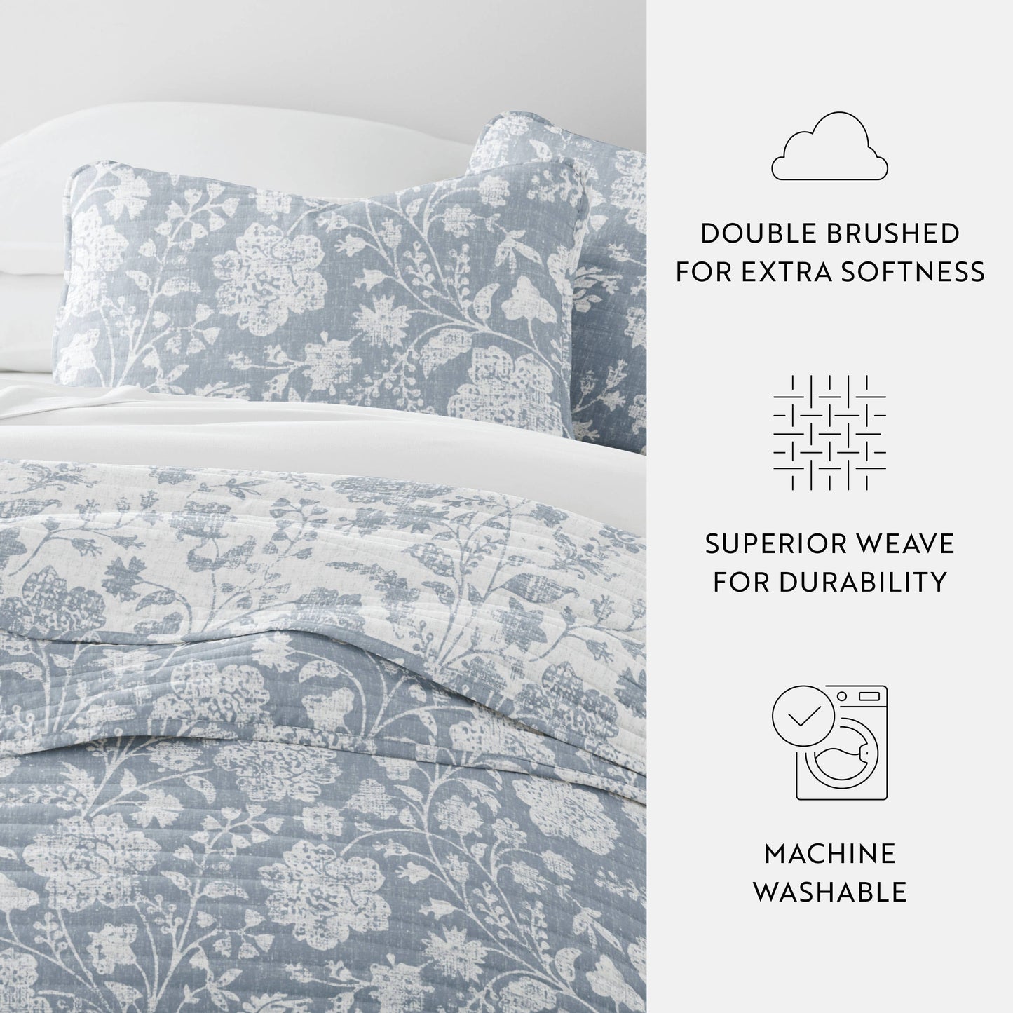 Textured Floral All Season Patterned Reversible Quilt Set: Eucalyptus / King/Cal-King