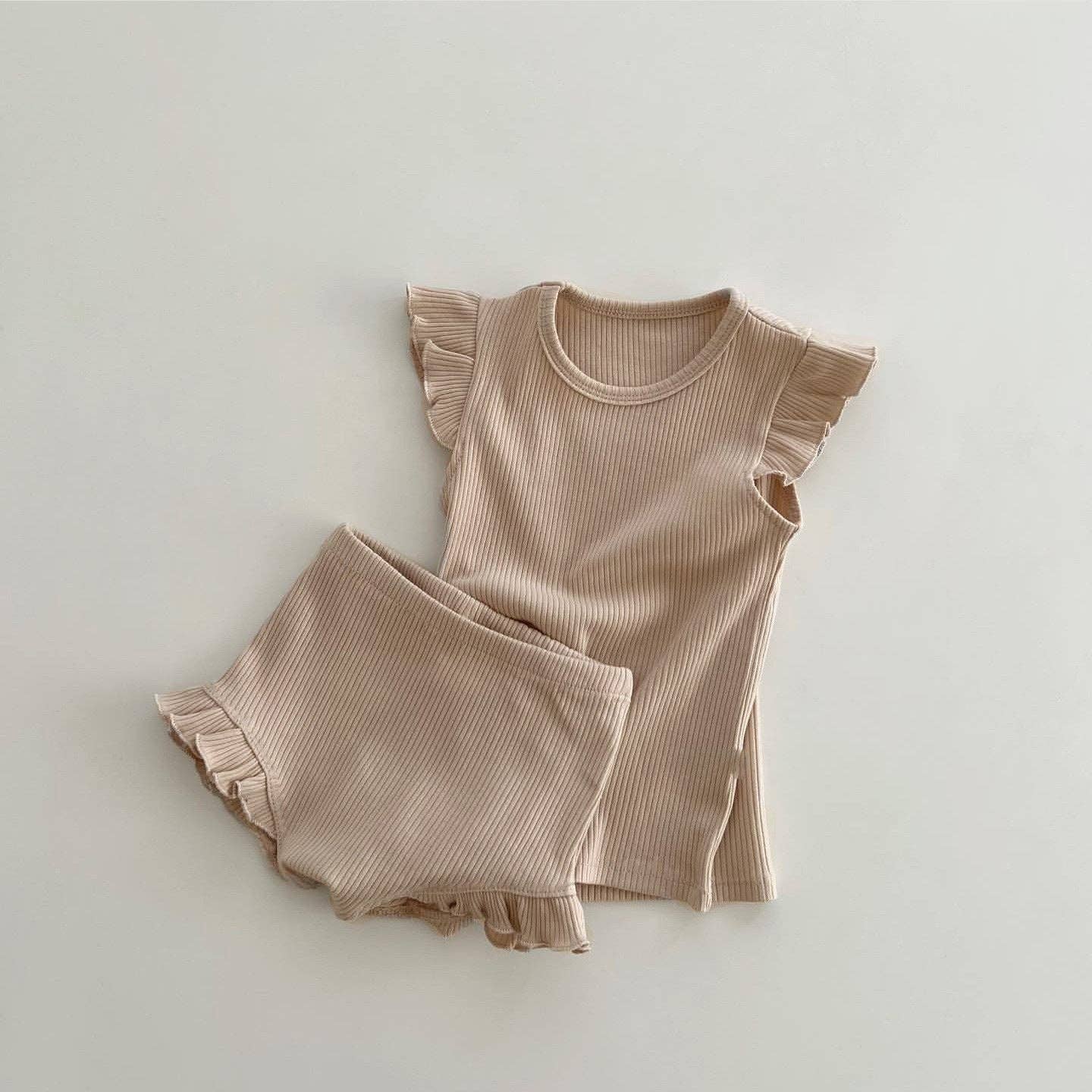 Baby Solid Color Crewneck Tops Sets: Beige / 90 (12-24M)