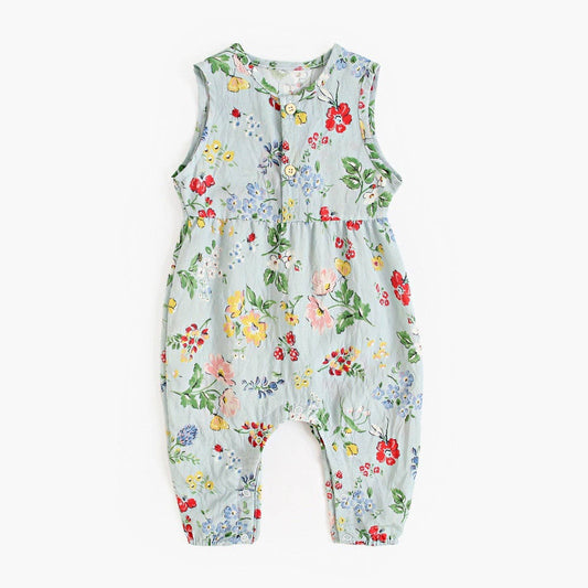 Summer Baby Girls New Design Floral Pattern Sleeveless V Neck Rompers: Blue / 73 (6-9M)