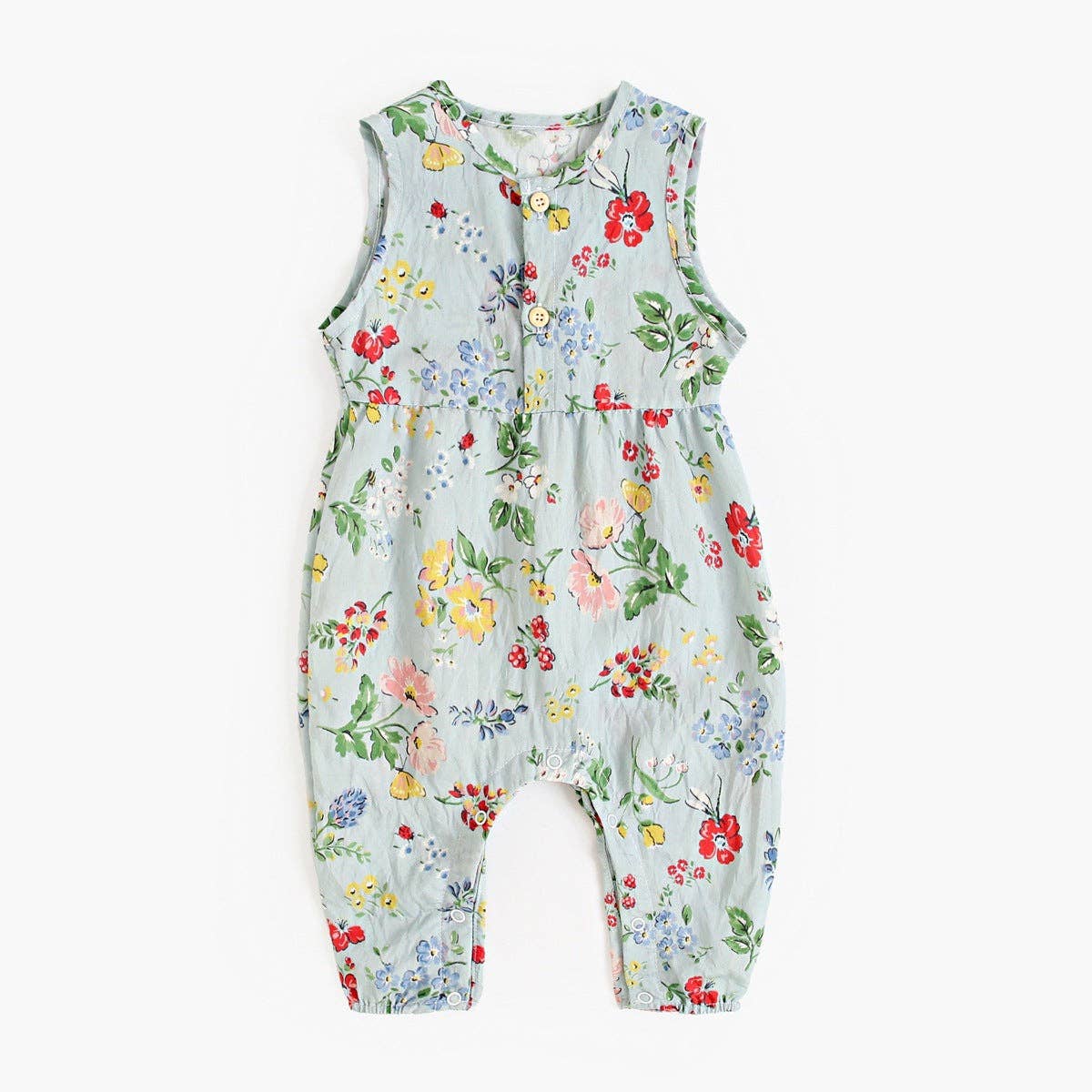Summer Baby Girls New Design Floral Pattern Sleeveless V Neck Rompers: Blue / 80 (9-12M)