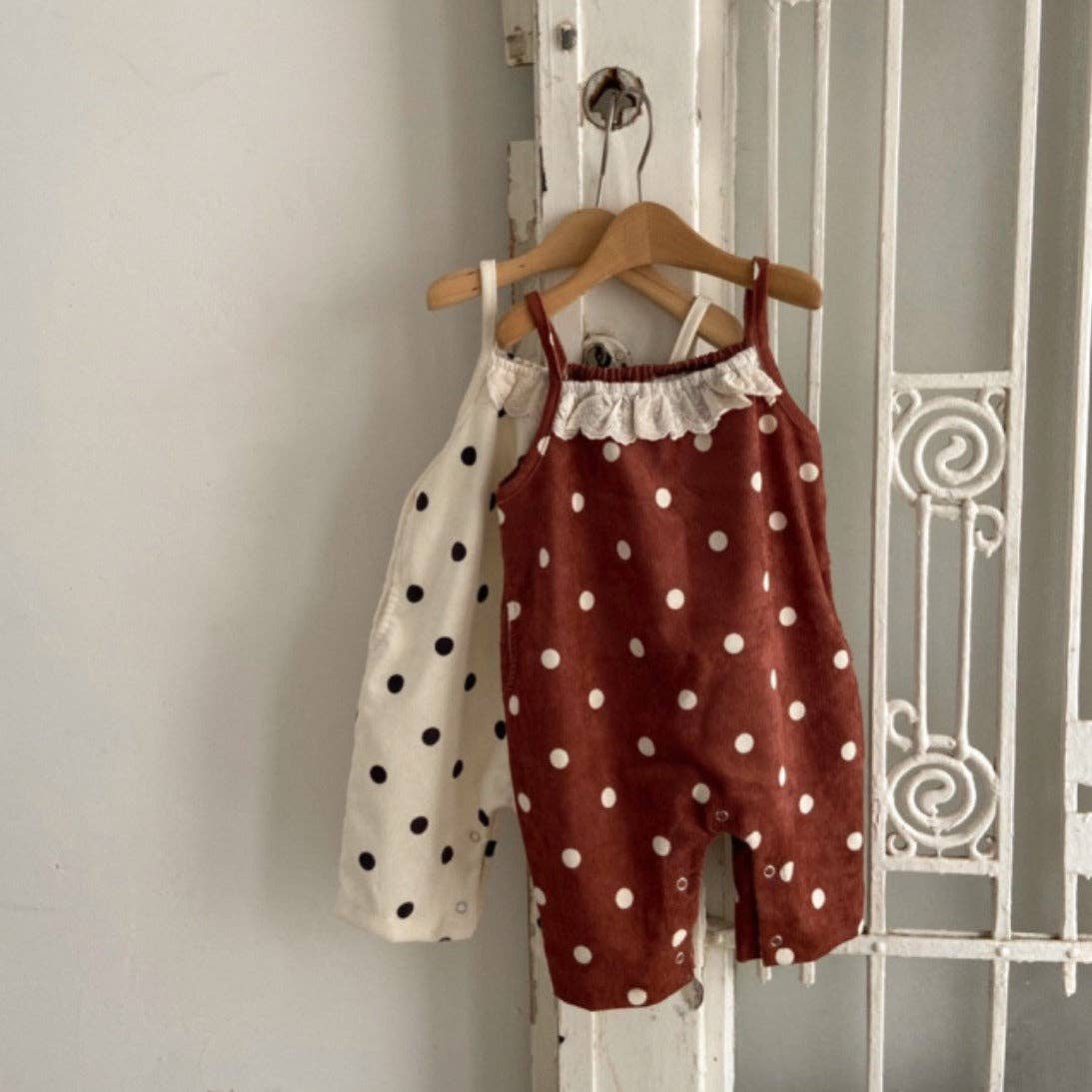 Spring Baby Kids Girls Polka Dots Overalls Design Romper: Red / 73 (6-9M)