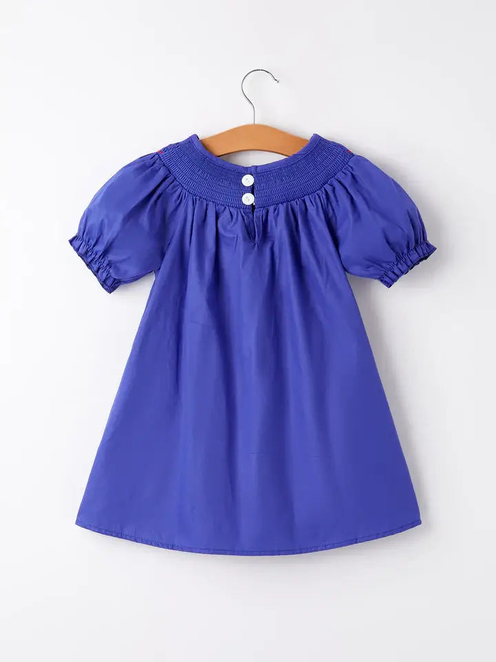 Back To School Apple Embroidery Blue Girls Dress: 3
