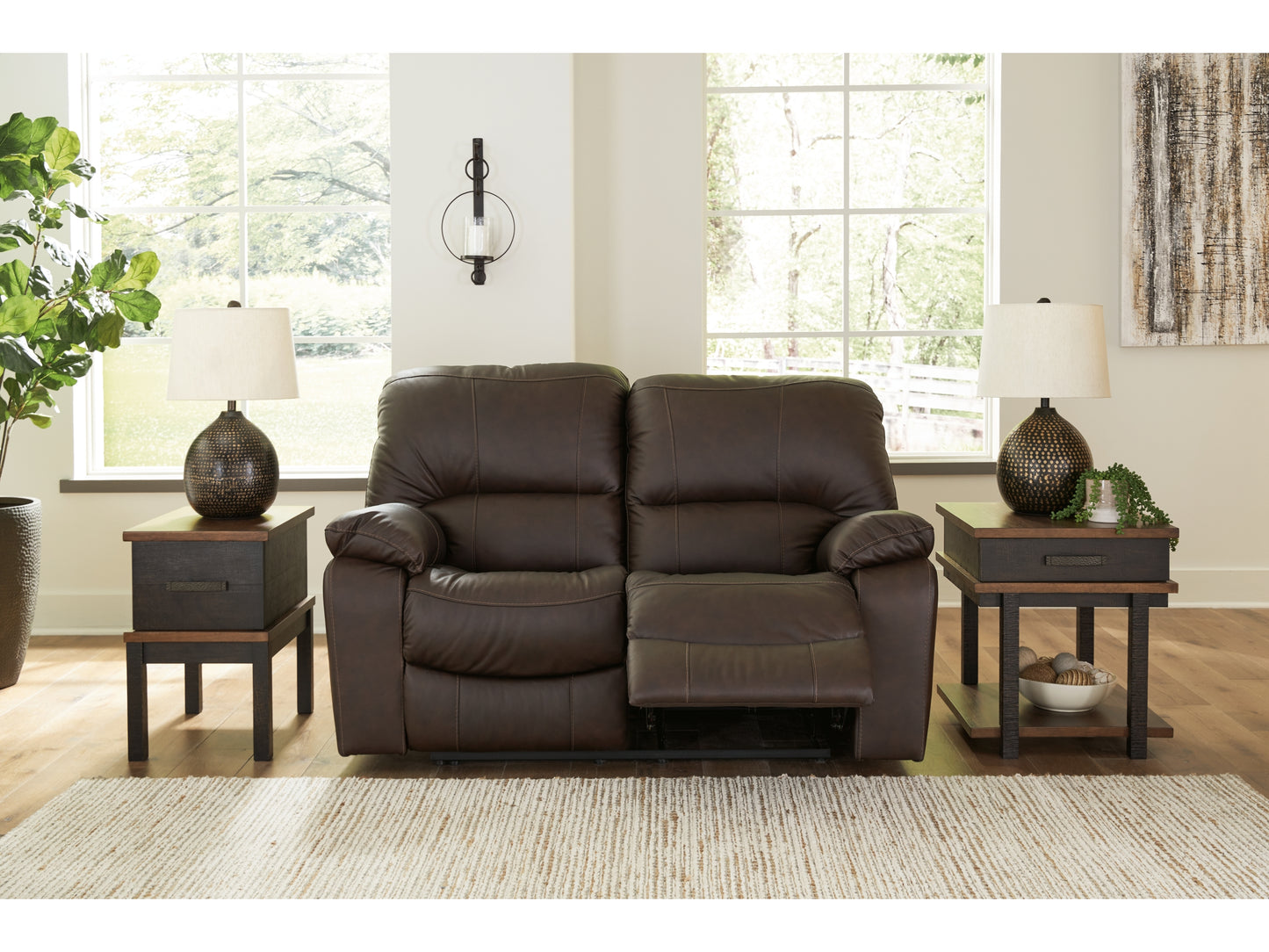 Leesworth Power Reclining Leather Loveseat  - Ashley