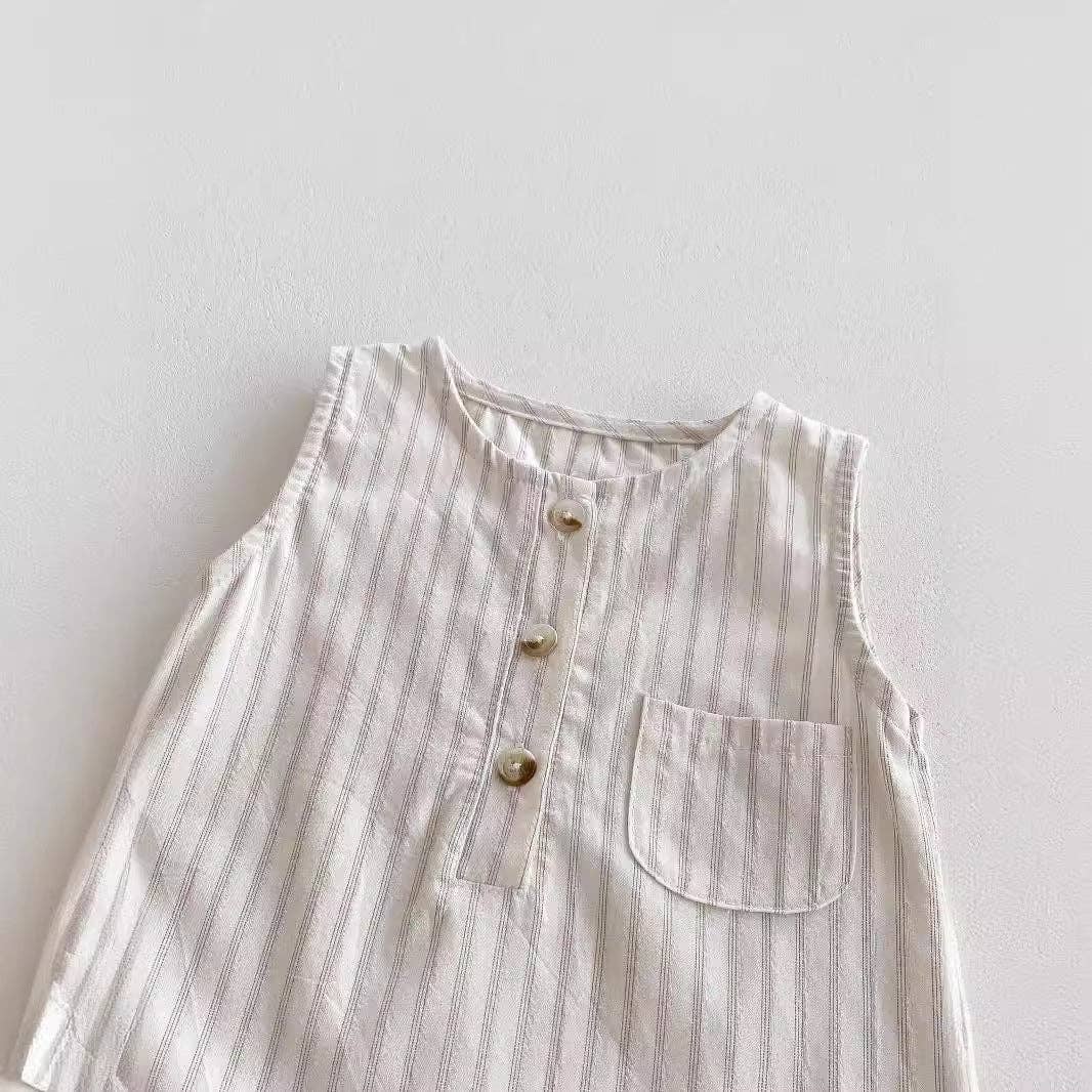 Design Summer Baby Kids Unisex Plain Simple Striped Pattern Crew Neck Sleeveless Romper: Apricot / 90 (12-24M)