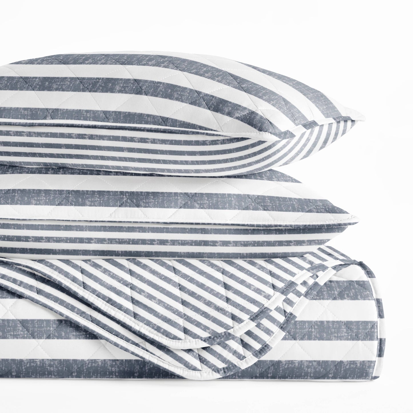 Classic Stripe All Season Patterned Reversible Quilt Set: Natural / Full/Queen