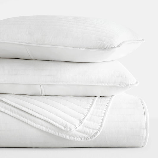 IEnjoy Home 3 Piece Stripe Stitch Quilted Coverlet Set: White / King