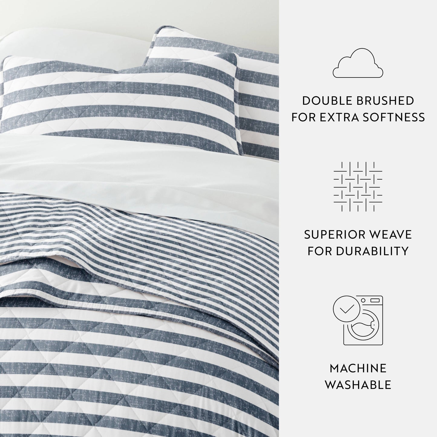 Classic Stripe All Season Patterned Reversible Quilt Set: Natural / King/Cal-King