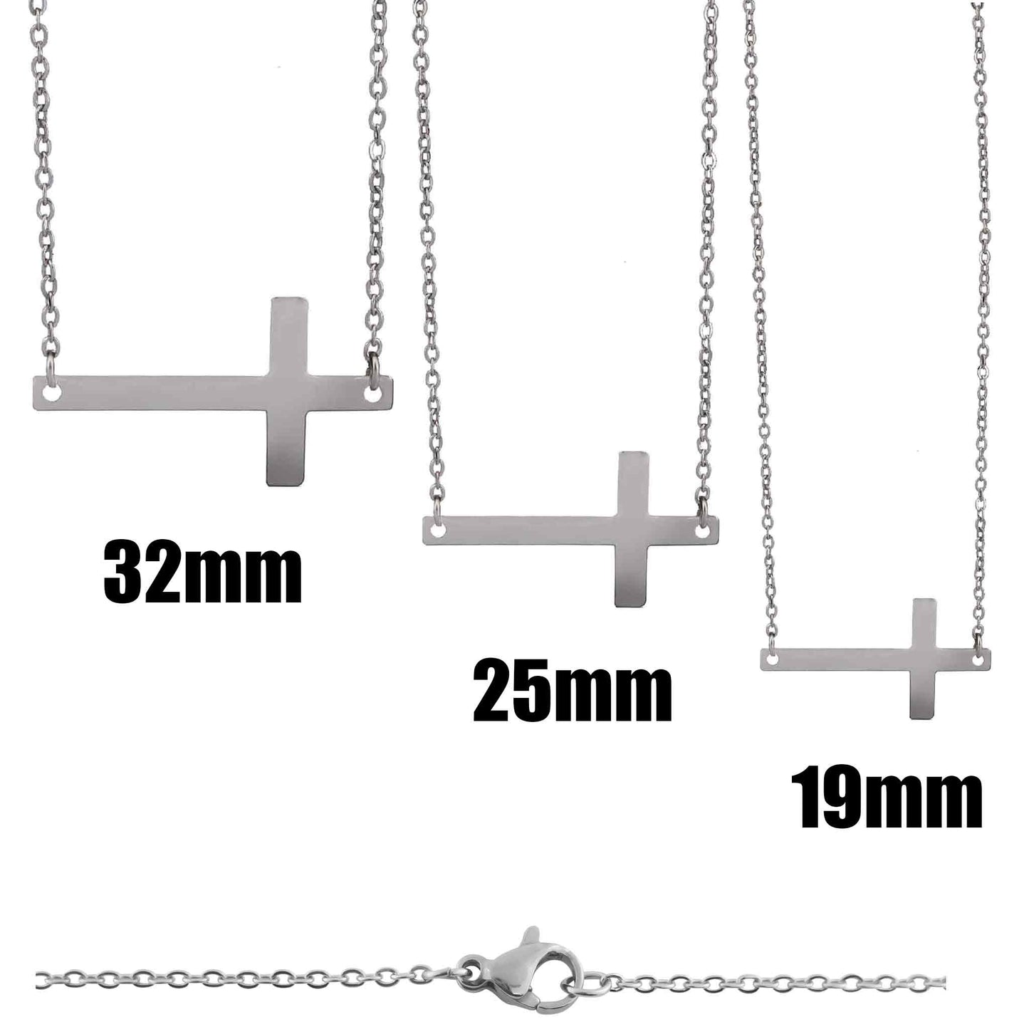 Stainless Steel Horizontal Cross Necklace: Gold / 19mm