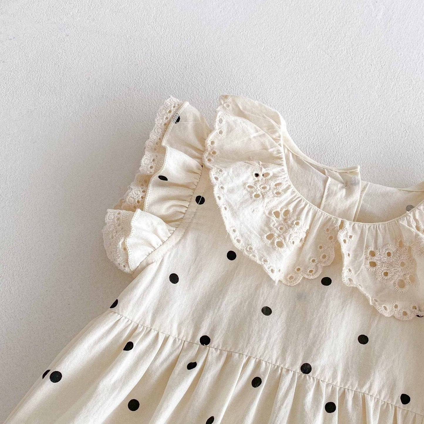 Summer Arrival Baby Girls Cute Dots Pattern Fly Sleeves bodysuit: Apricot / 73 (6-9M)
