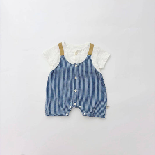 Summer Arrival Baby Boys Short Sleeves Cute Striped Overalls Pattern Rompers: Blue / 73 (6-9M)