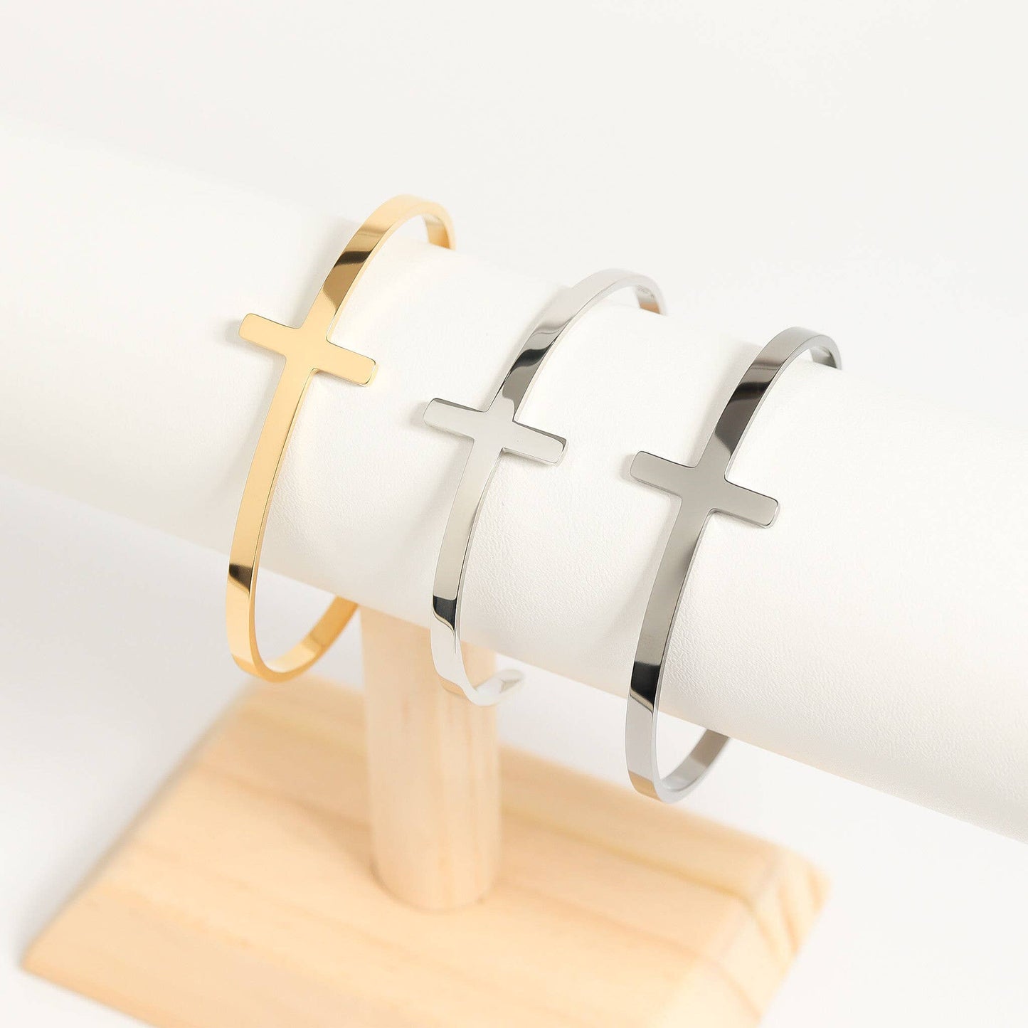 Stainless Steel Cross Cuff Bracelet with Christian Scripture Philippians 4:13: Gold
