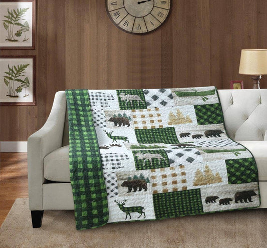 "Bear Wilderness Patch"  Quilted Throw Blanket 50"x60"